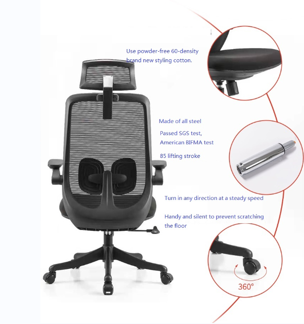 A2-H05 Black color adjustable Ergonomic Chair_BELEYO CHAIR - A2 Shaped cotton cushion Ergonomic office chair_Beleyo chair - 7