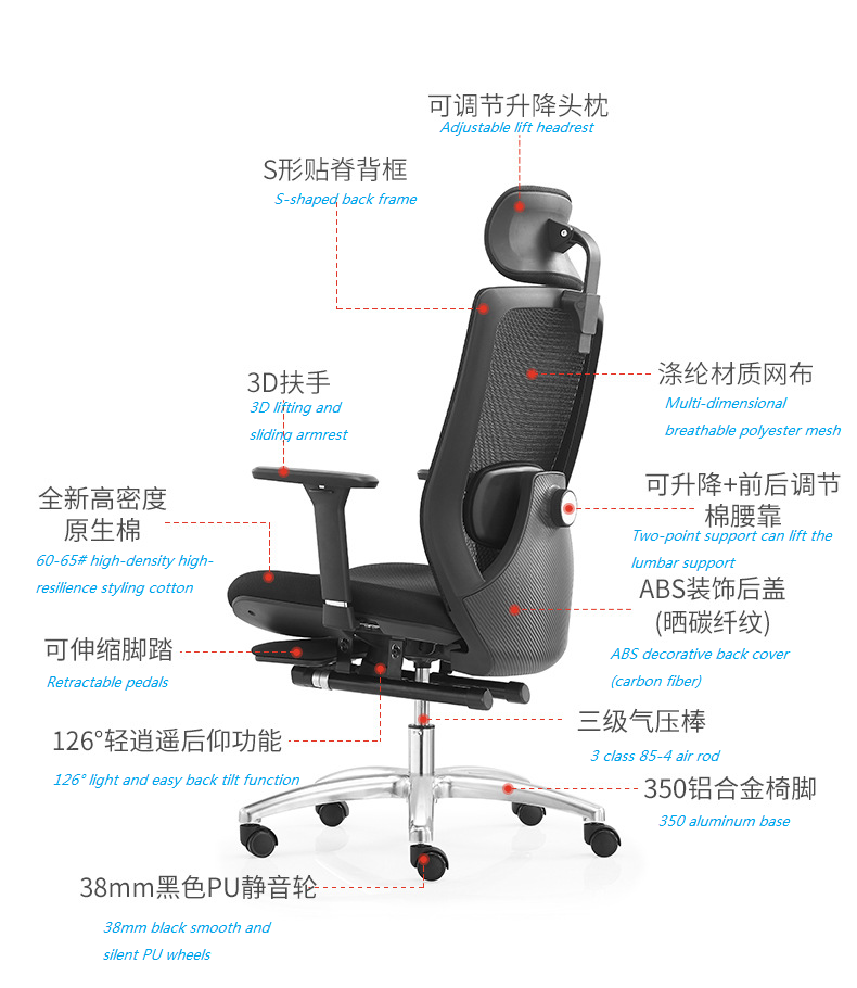 V6-H07Adjustable Lumbar Support Recline Executive Ergonomic office Chair with Footrest _BELEYO CHAIR - V6 Shaped cotton cushion Ergonomic office chair_Beleyo chair - 4