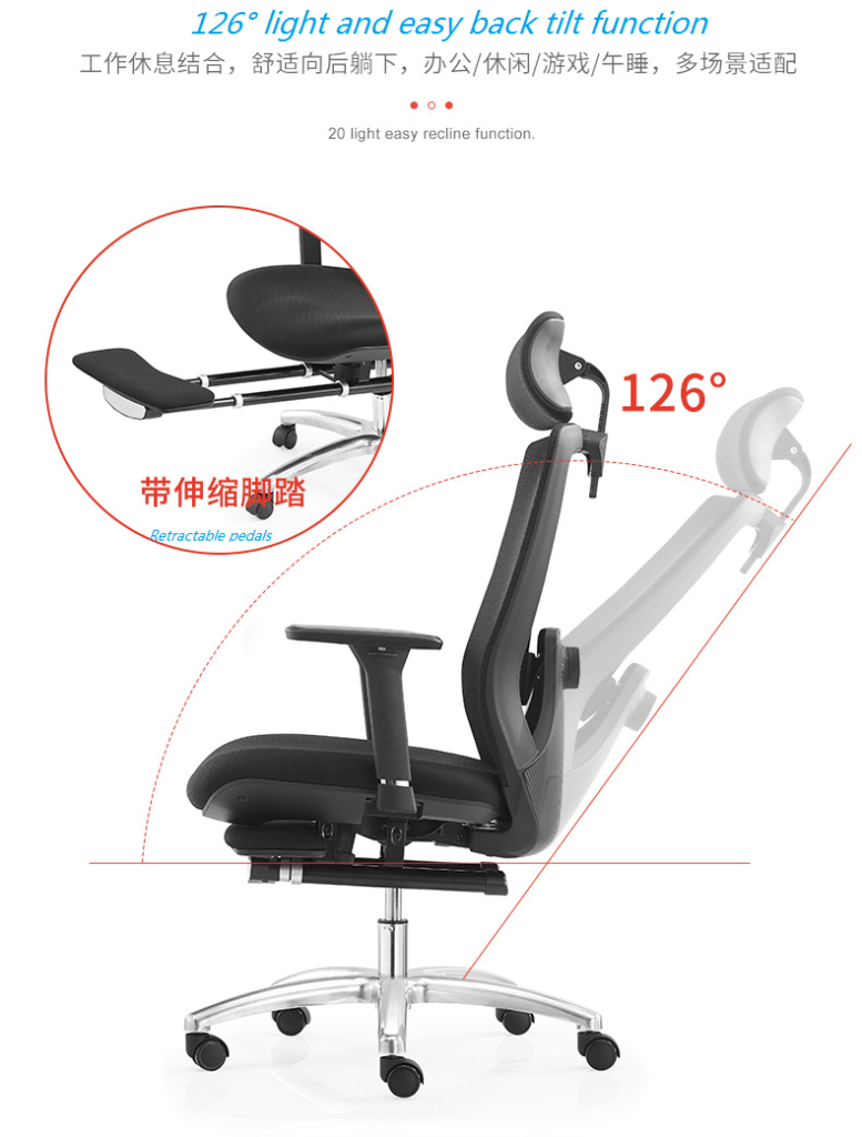 V6-H07Adjustable Lumbar Support Recline Executive Ergonomic office Chair with Footrest _BELEYO CHAIR - V6 Shaped cotton cushion Ergonomic office chair_Beleyo chair - 5