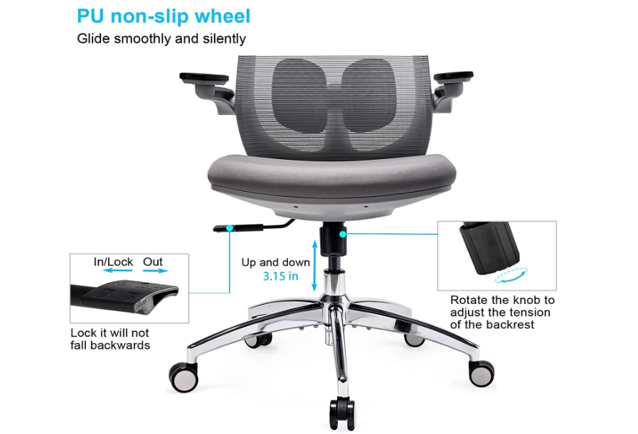 A2-H18  350 Nylon foot Three-speed sliding chassis(grey) ergonomic office chair_BELEYO CHAIR_BELEYO CHAIR - A2 Shaped cotton cushion Ergonomic office chair_Beleyo chair - 5