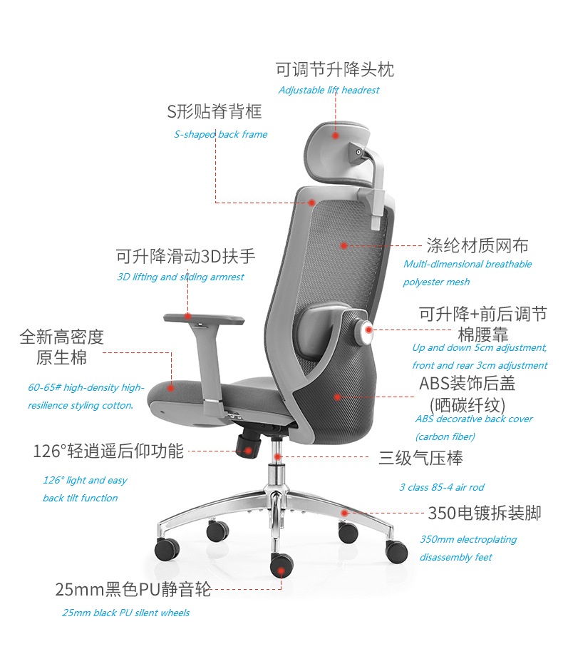V6-H14 New Style Comfortable High Back Mesh Adjustable Modern Swivel Computer Ergonomic Office Chair_BELEYO CHAIR - V6 Shaped cotton cushion Ergonomic office chair_Beleyo chair - 4