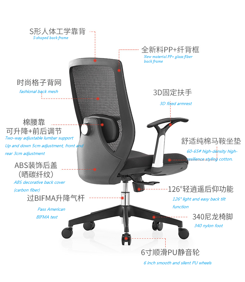 V6-M01  Low back swivel lift executive office chairs_BeleyoChair - V6 Shaped cotton cushion Ergonomic office chair_Beleyo chair - 2